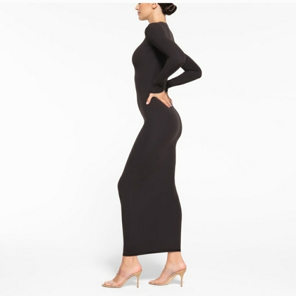 SKIMS *new* Fit Everybody black Onyx crew neck maxi  bodycon dress - Picture 4 of 8
